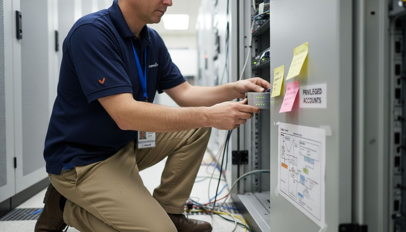Engineer working with privileged server access hardware
