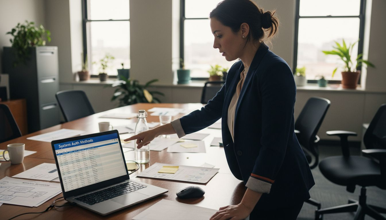 Security consultant reviews authentication spreadsheet