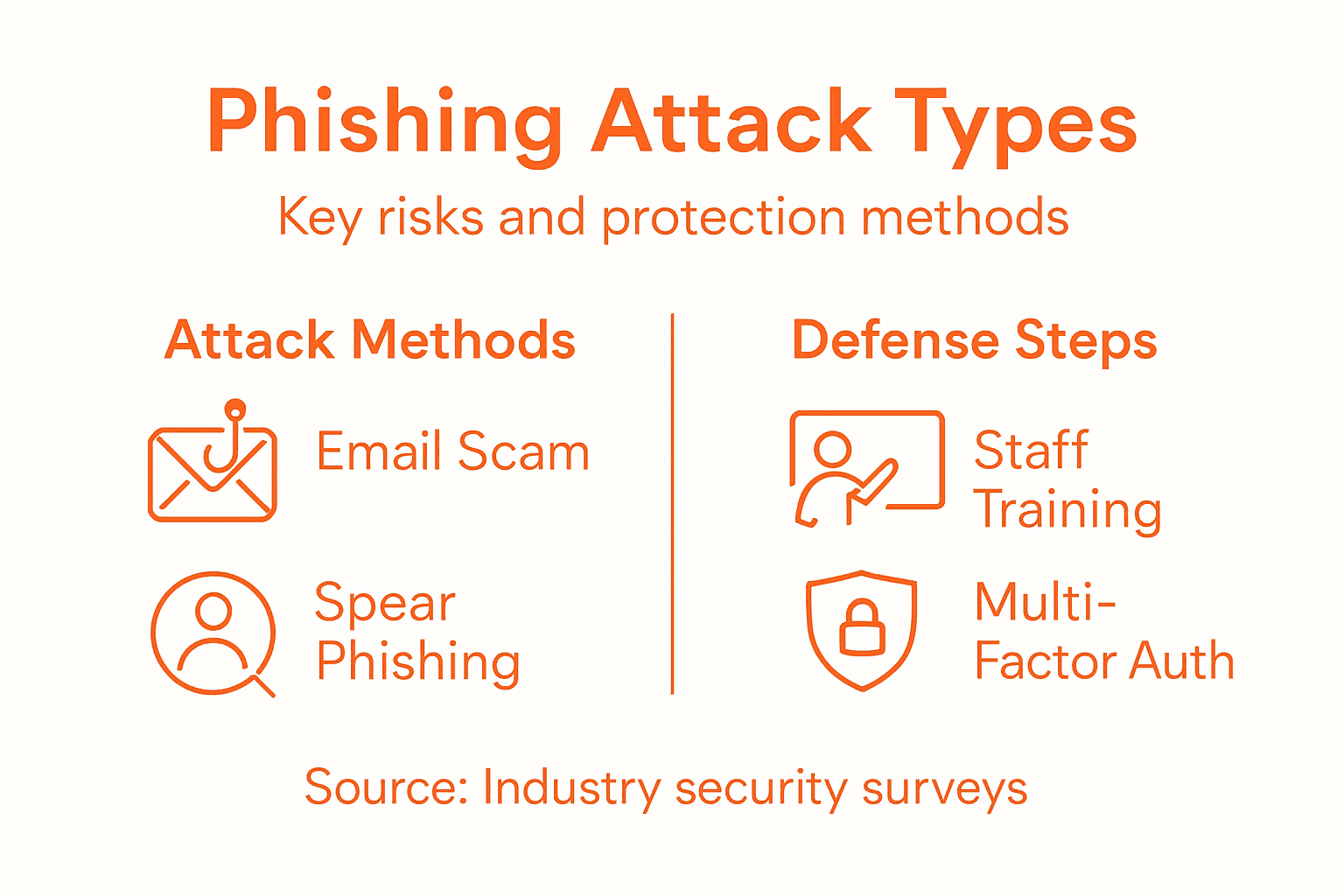 Phishing Threats: Protecting Your Business Data 2 Infographic summarizes phishing attack types and defenses