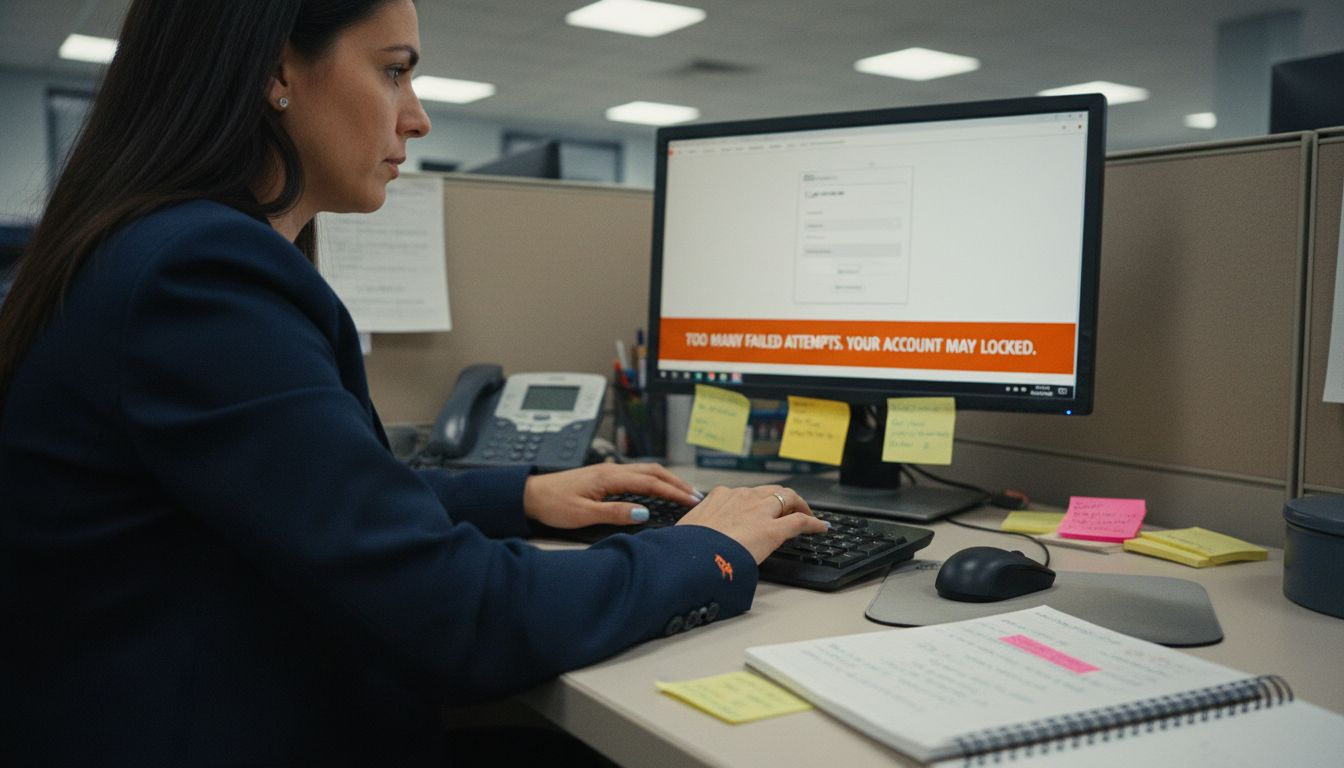 User entering password on office desktop