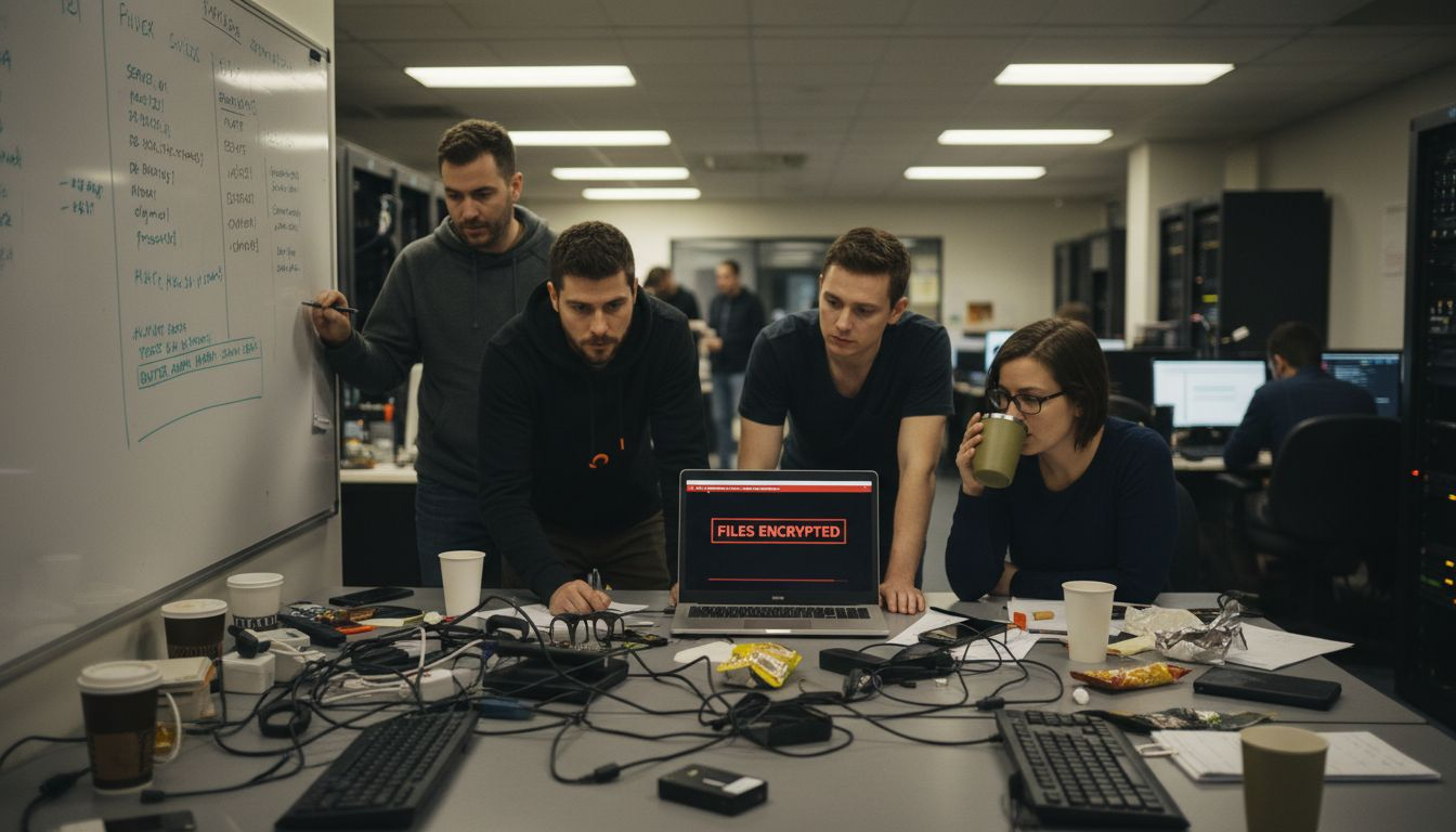 Team viewing ransomware encrypted files warning