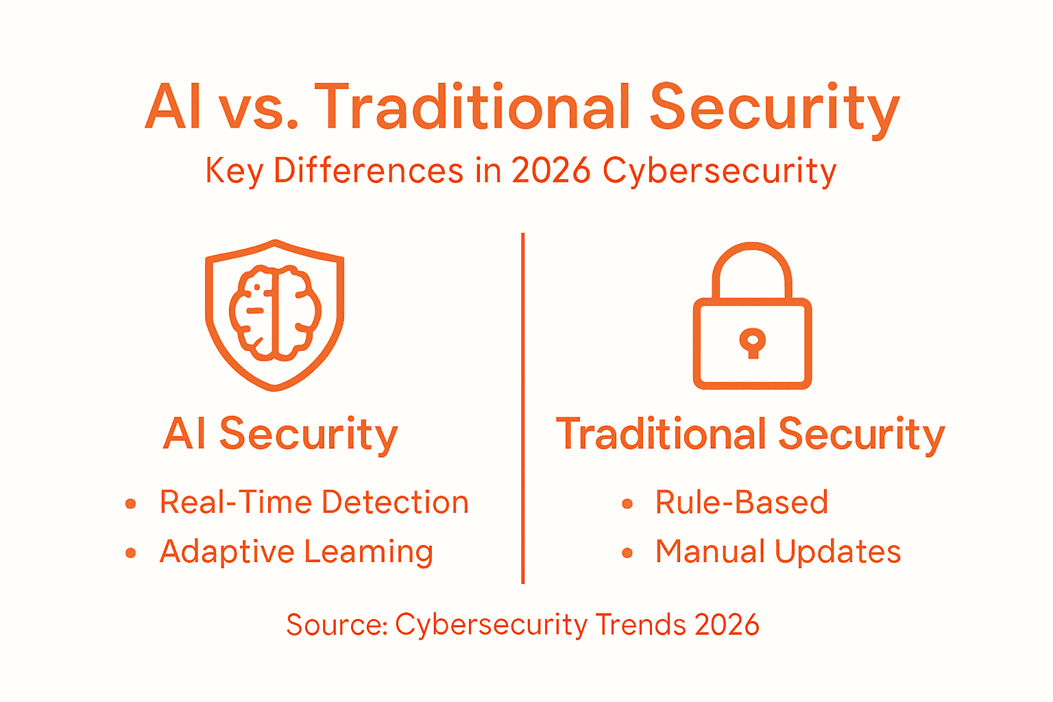 Role of AI in Cybersecurity: Risks and Rewards 2026 2 Infographic comparing AI and traditional security