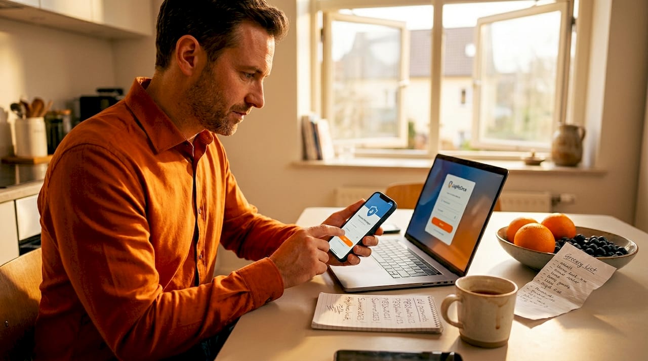 Man comparing credentials with password manager