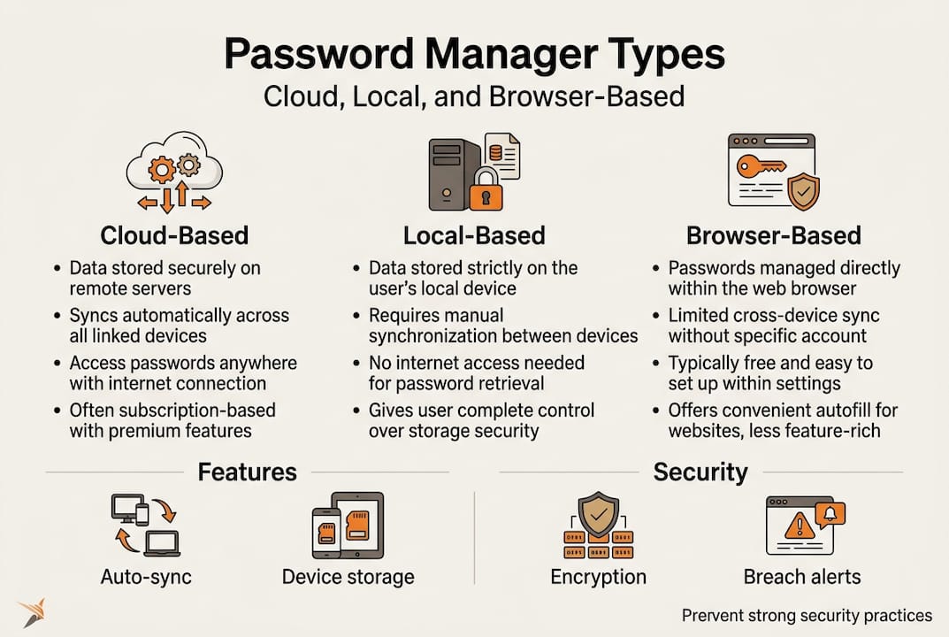 Infographic comparing password manager types