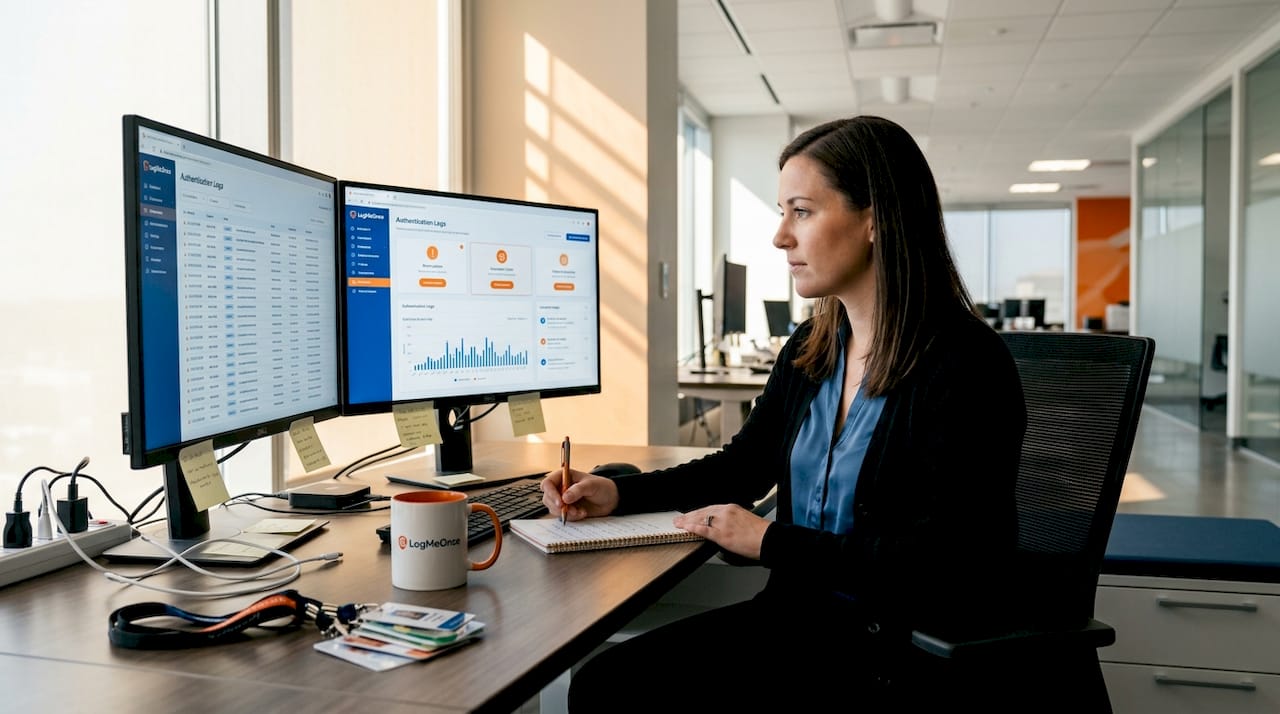 IT analyst monitoring authentication logs session