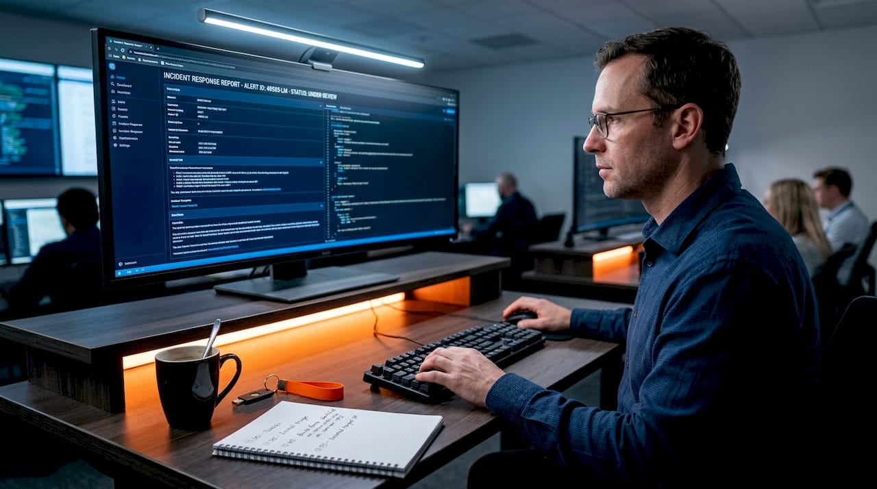 Cybersecurity analyst checking incident response report