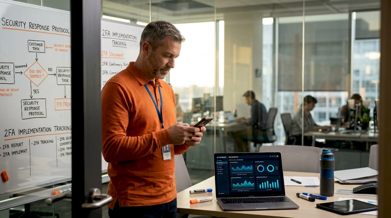Security manager working on two-factor authentication strategy