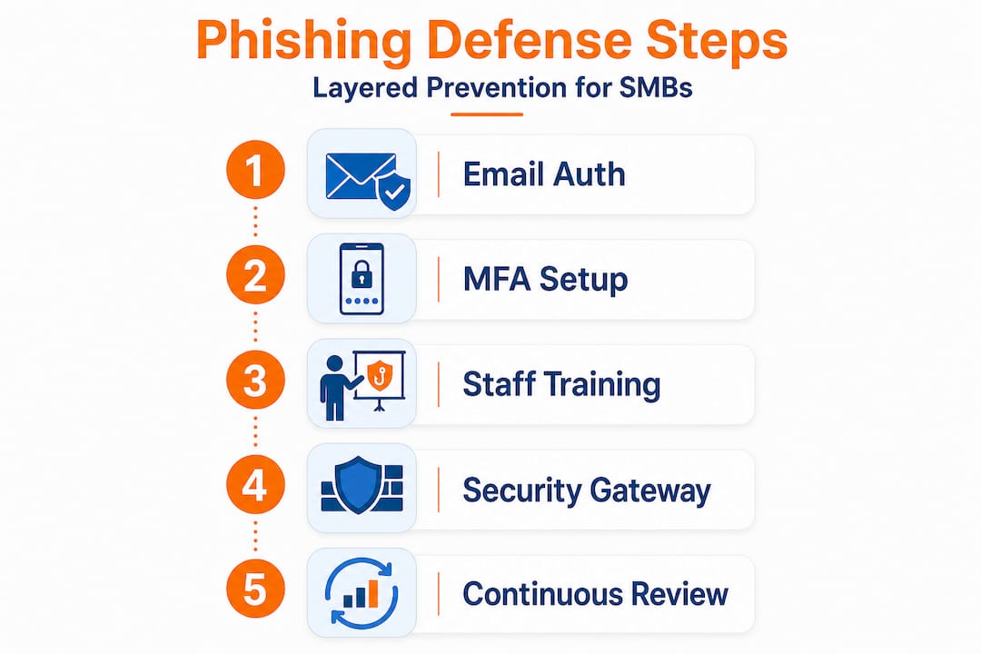 Infographic showing steps to prevent phishing attacks