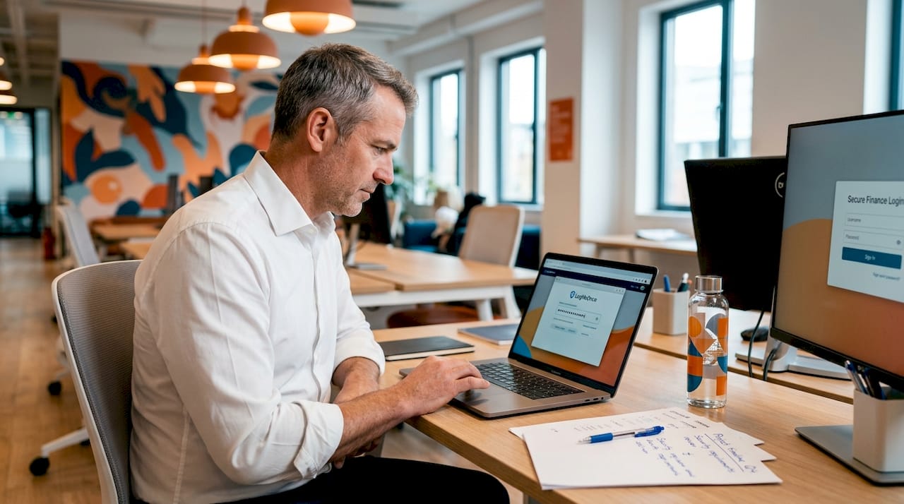 Office worker using password manager software