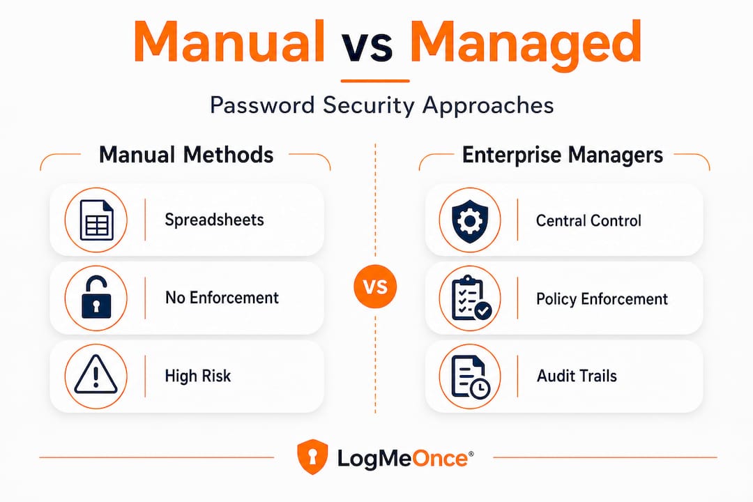 Infographic comparing manual and manager password methods