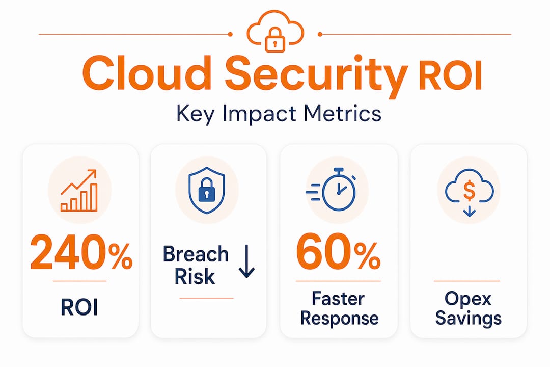 Infographic showing cloud security ROI and key metrics