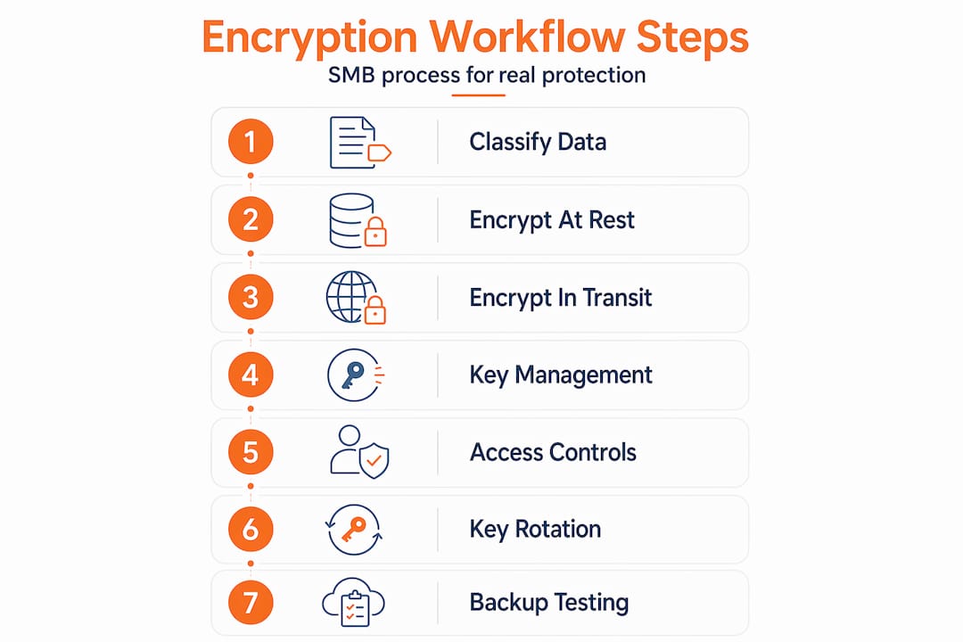 Infographic shows SMB encryption workflow steps