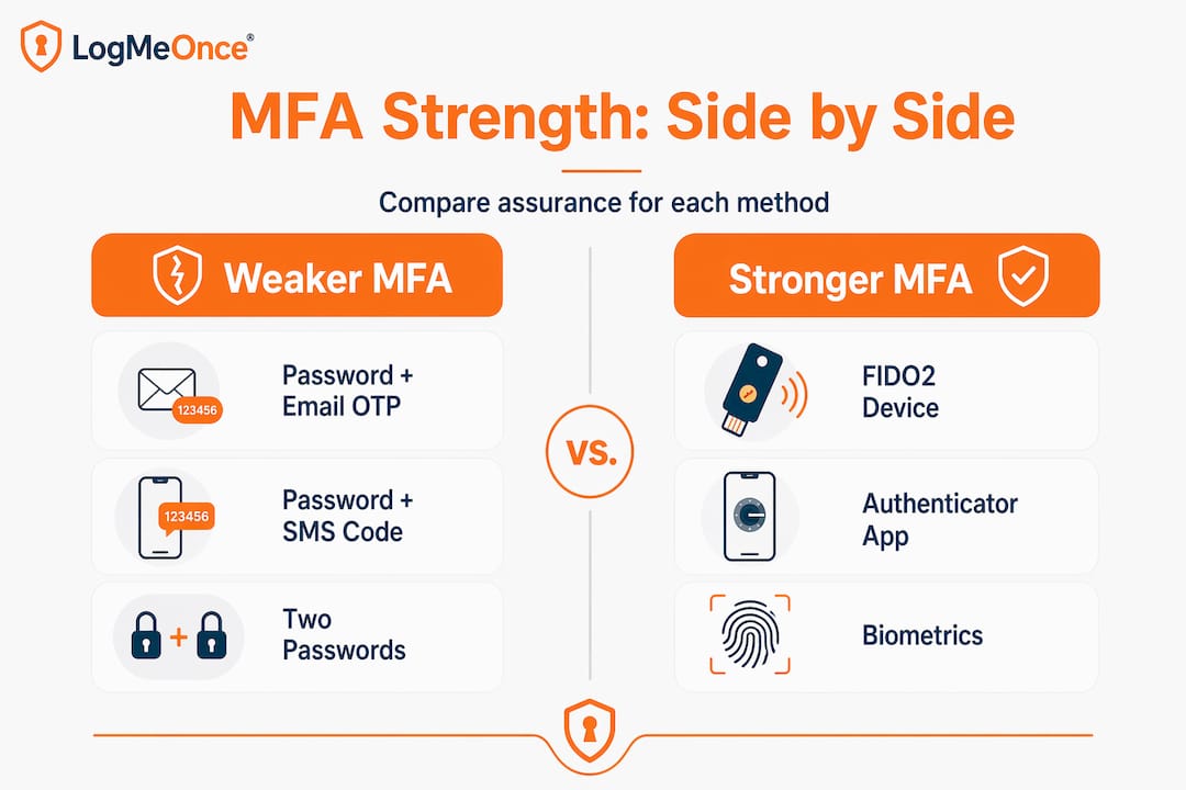 Infographic compares weak vs strong MFA method types