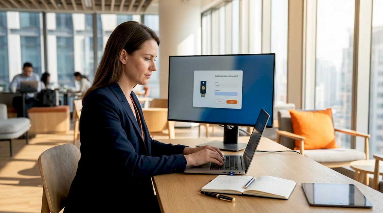 Woman uses FIDO2 device for login