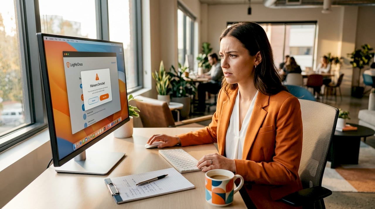 Types of Cyber Threats Every Organization Should Know 1 Employee reacting to malware alert on screen