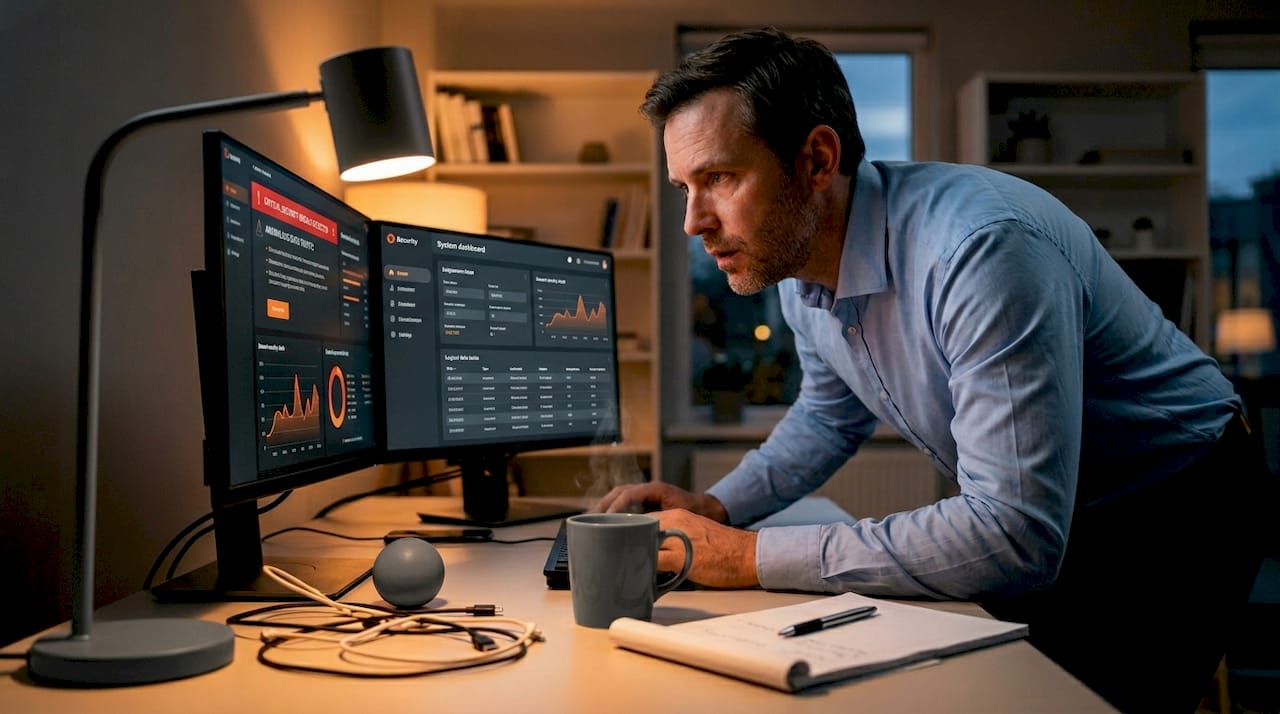 IT analyst monitors cybersecurity incident