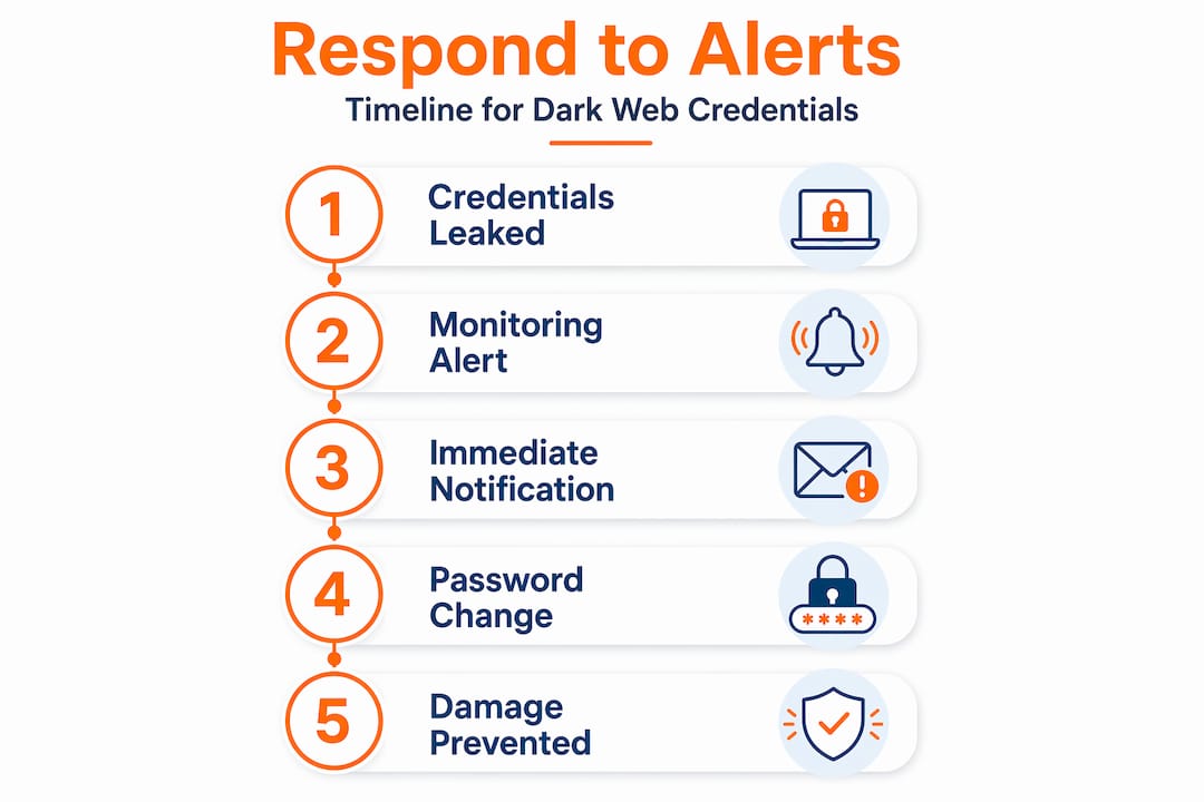 Dark Web Protection Advantages for Safer Digital Security 1 Infographic showing dark web alert response steps