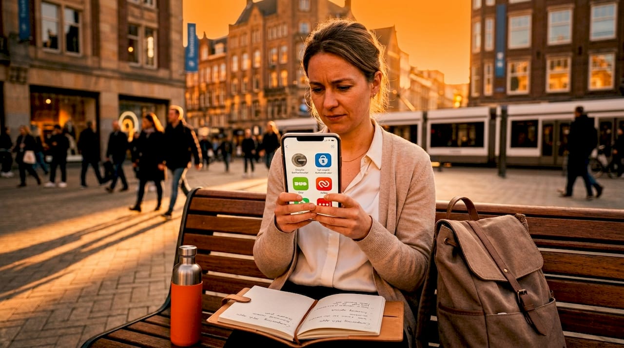 Woman comparing authentication apps on phone