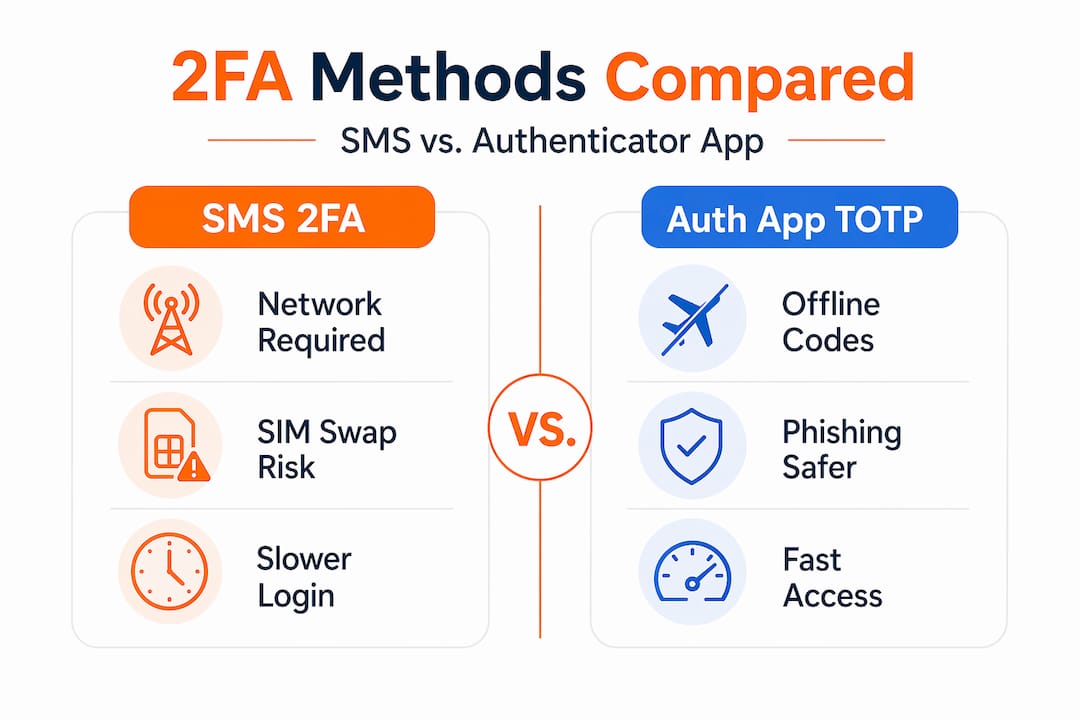 Infographic comparing SMS 2FA and authentication apps