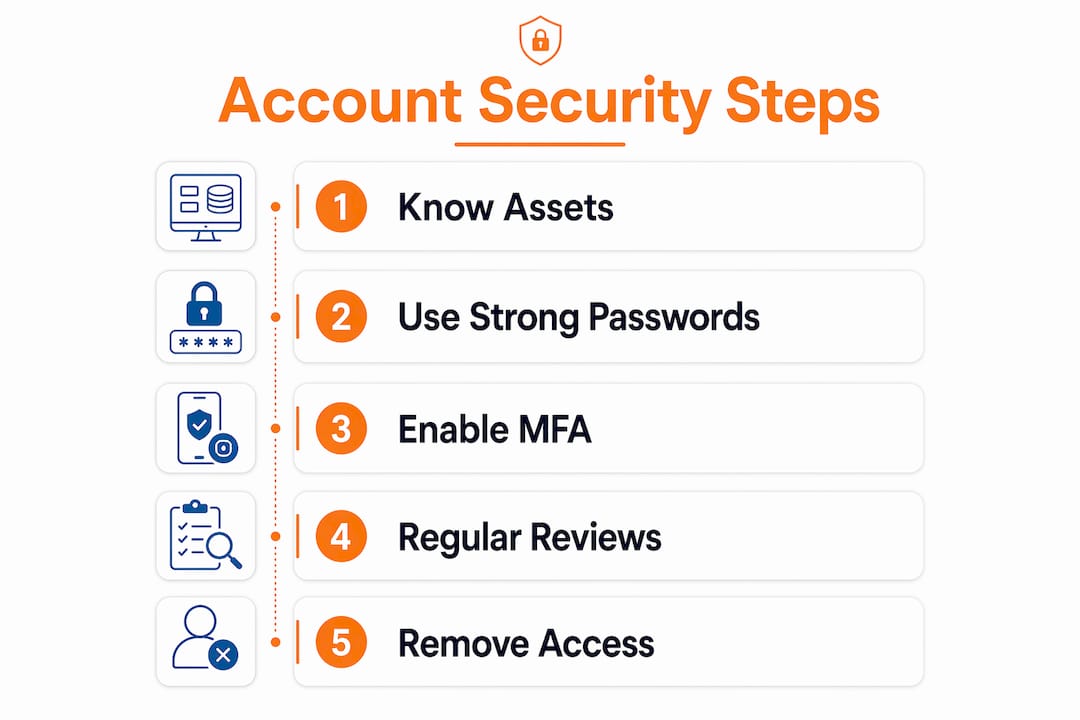 Secure Account Management: What Professionals Need to Know 2 Infographic showing five key secure account management steps