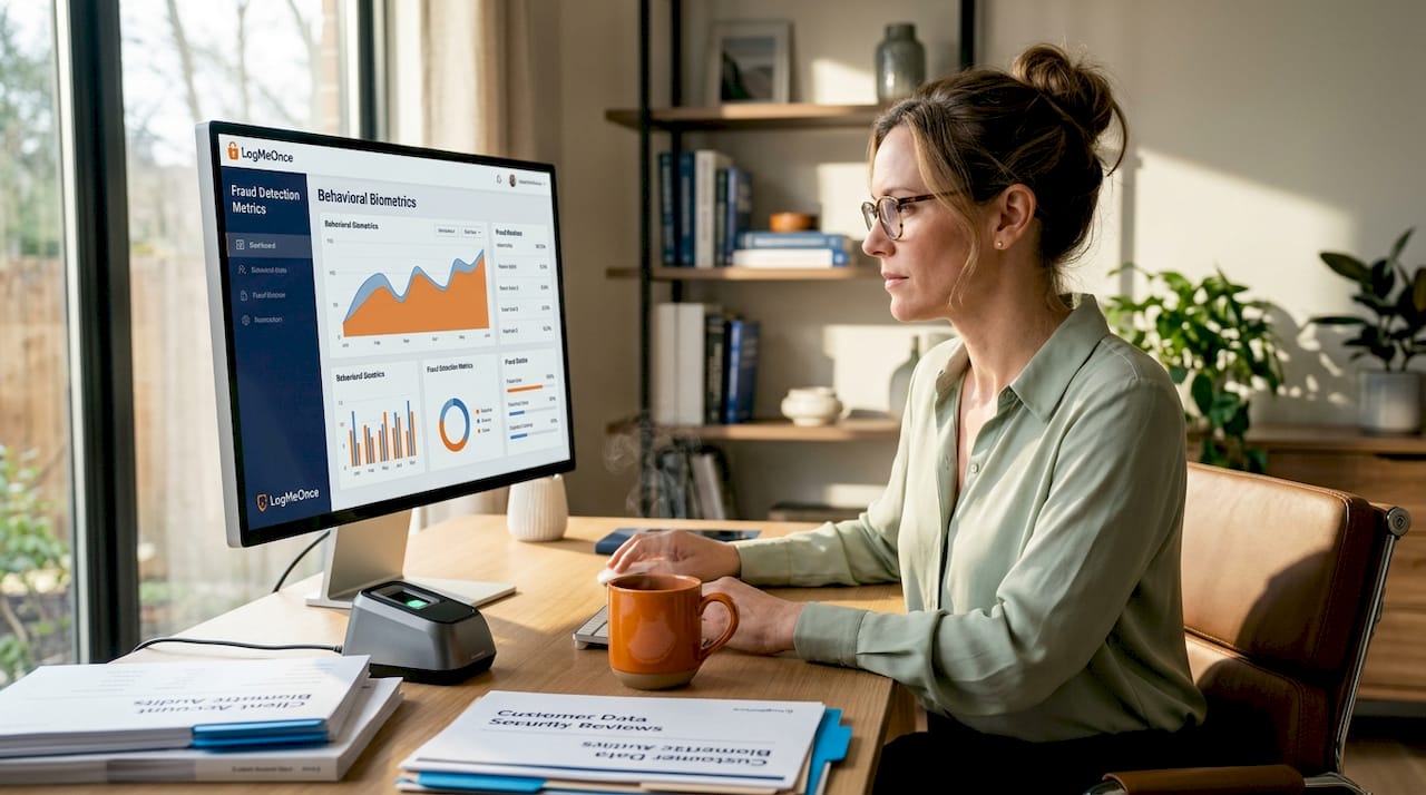 Financial professional analyzing biometric authentication data