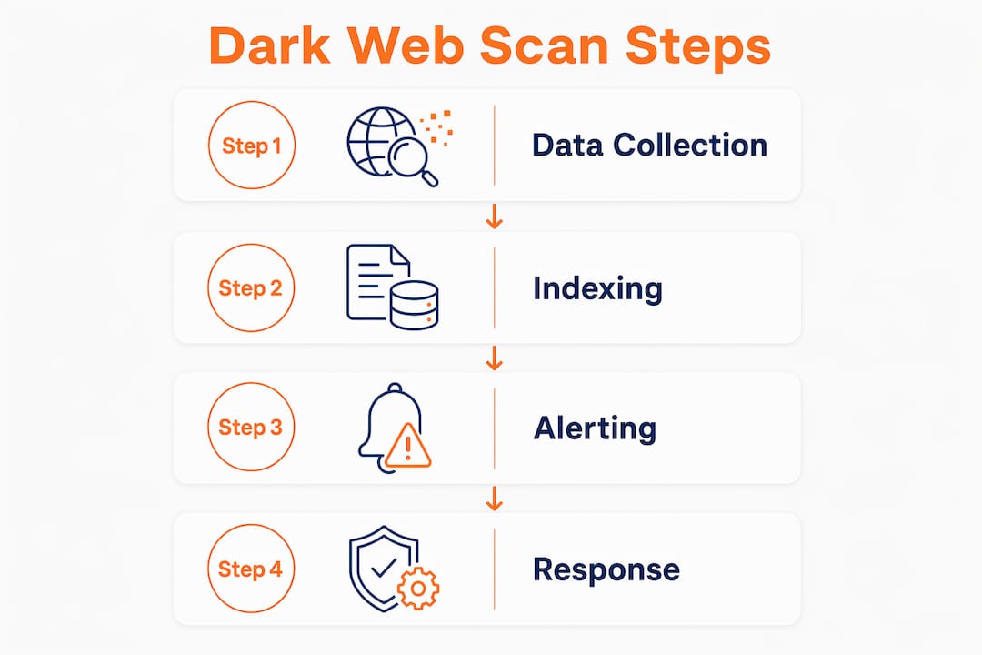 Infographic showing dark web scanning process steps