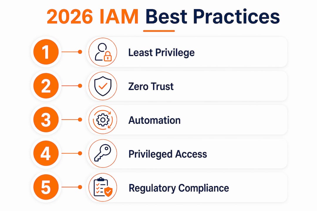 Infographic displaying 2026 identity management best practices steps