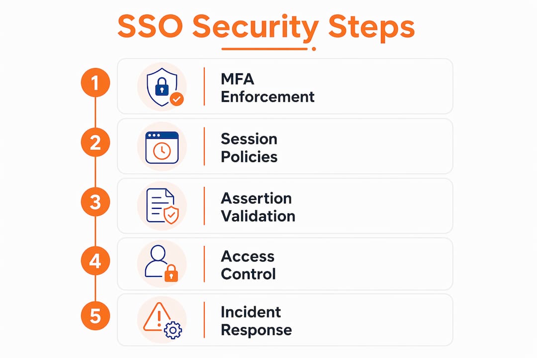 SSO Security Best Practices for IT Teams in 2026 2 Infographic illustrating SSO security best practices in steps