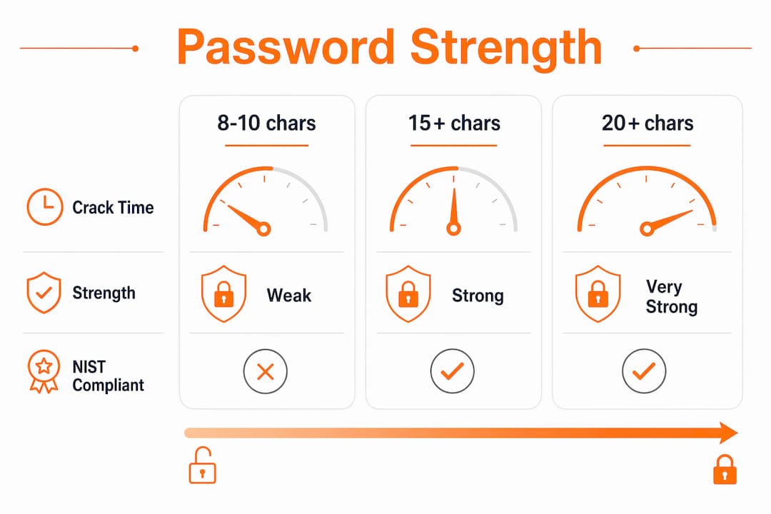 Infographic showing password strength categories and compliance