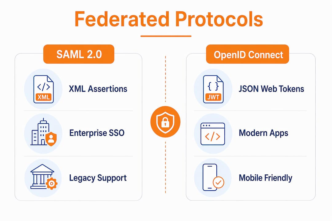 Federated Authentication Methods: An IT Pro's Guide 2 Infographic comparing SAML 2.0 and OpenID Connect protocols