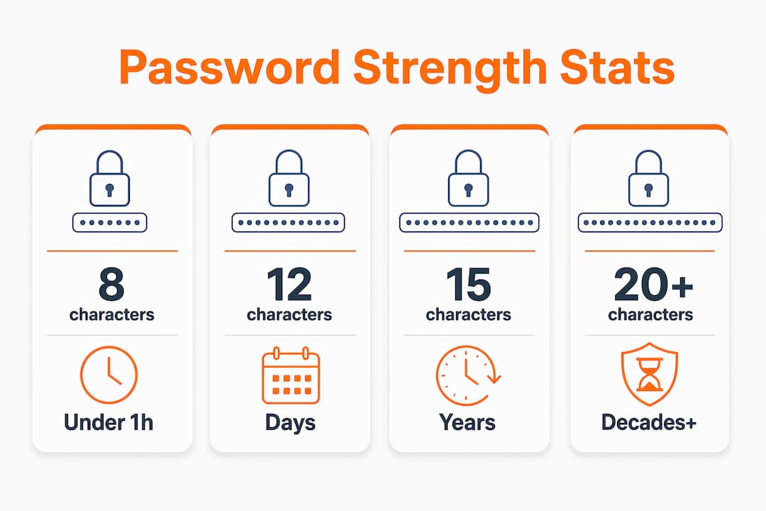 Infographic showing estimated crack times by password length