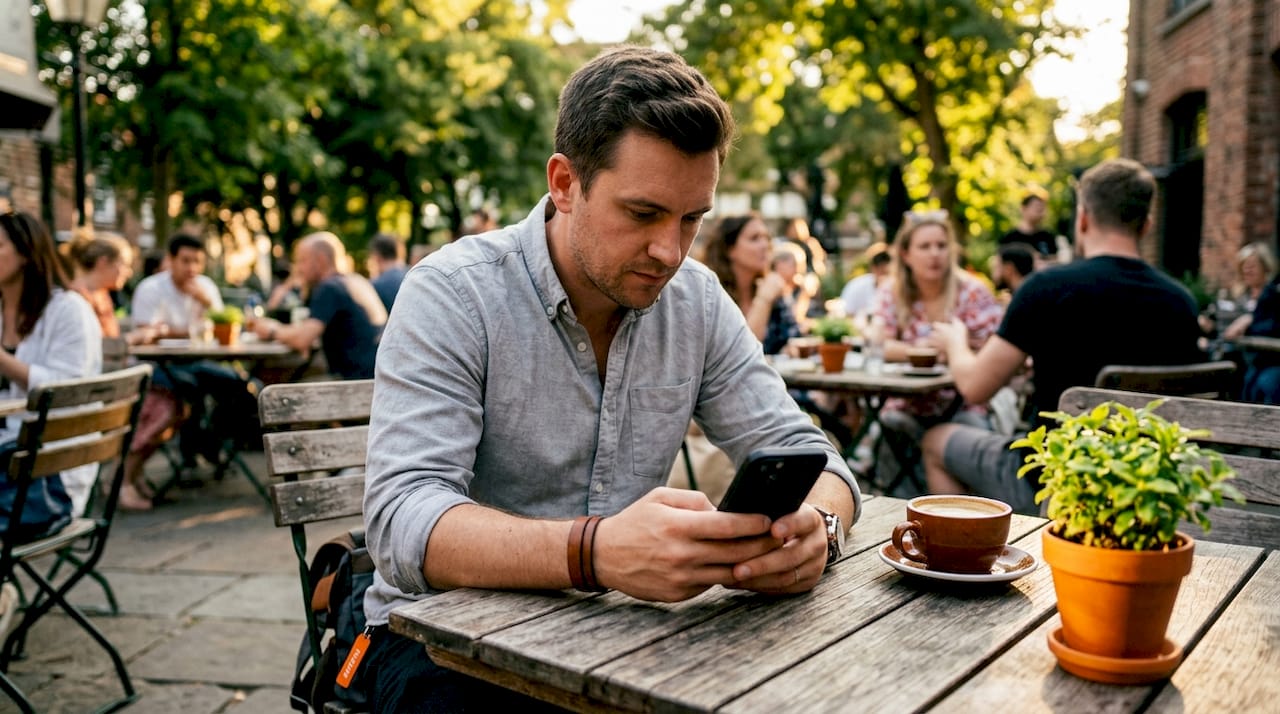 Hands navigating password app features on smartphone