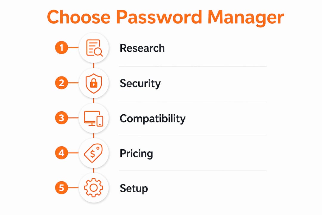 Infographic outlining steps to choose password manager