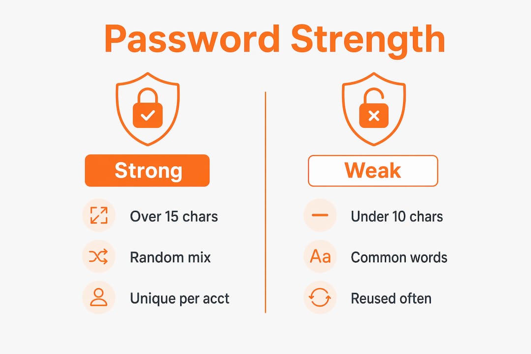 Infographic comparing strong and weak passwords