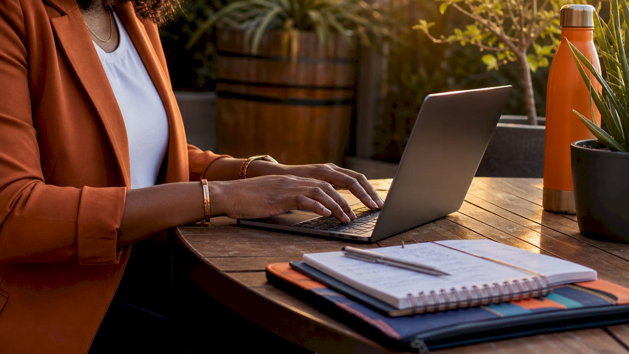 Hands typing security keys on laptop