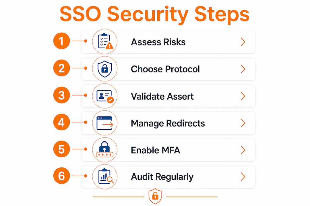 Infographic illustrating SSO security best practice steps