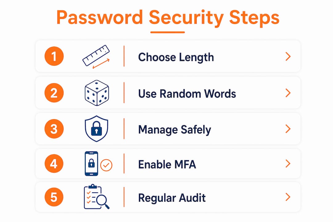 Infographic illustrating key password security steps