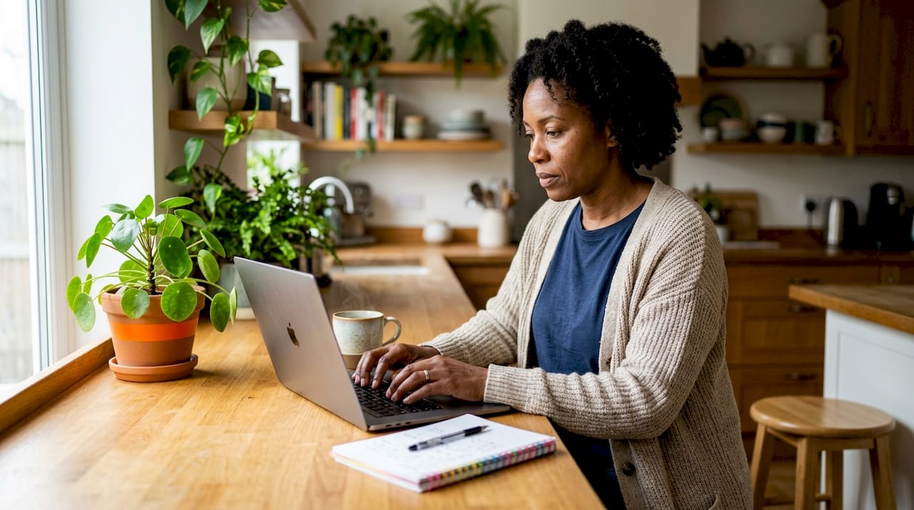 Examples of Authentication Factors for IT Security Teams 1 Woman typing password at home office desk