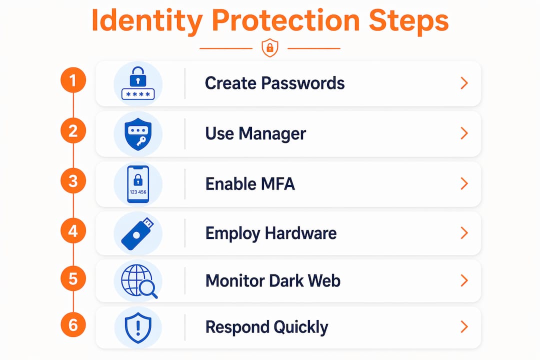 How to Secure Identity Online: A 2026 Guide 2 Infographic illustrating key steps to protect identity