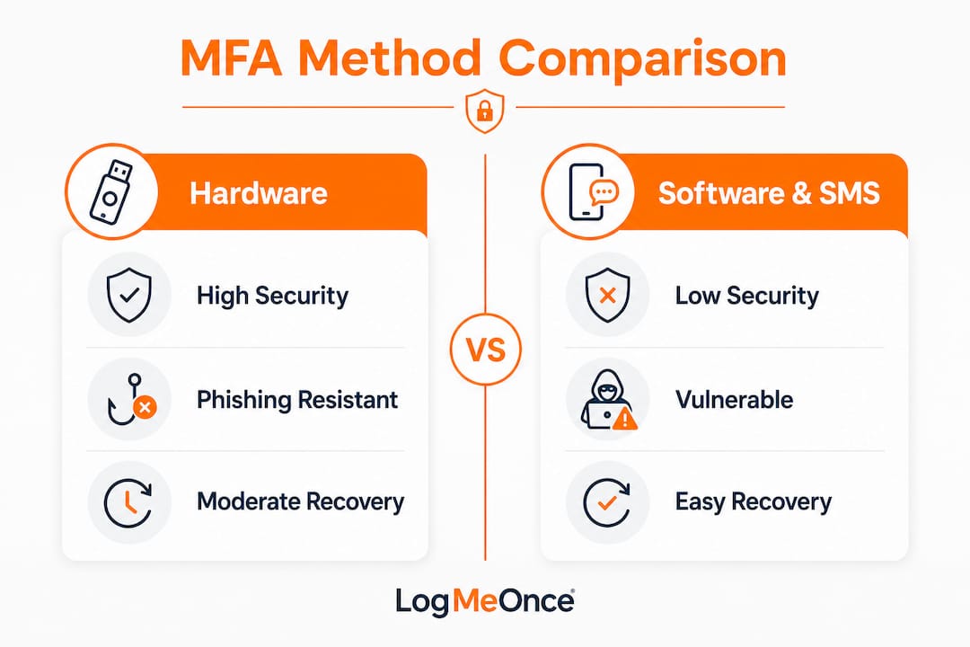 How to Set Up MFA: A Practical Step-by-Step Guide 2 Infographic comparing hardware and software MFA methods