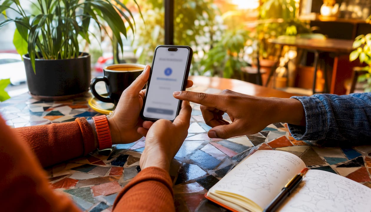 Hands holding phone with authentication app