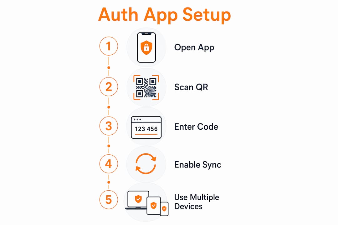 Infographic showing authentication app setup steps
