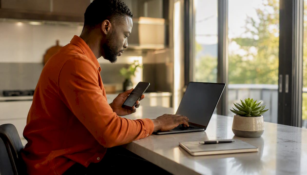 Three Examples of Two-Factor Authentication Explained 1 Hands typing SMS code from phone into keyboard
