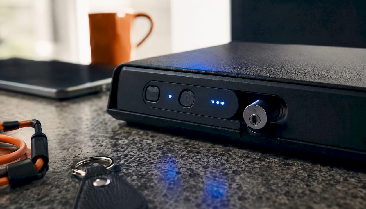 Close-up of a secure encrypted vault device