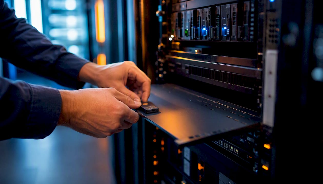 Corporate Password Policy: Microsoft Examples and Templates 1 Hands placing security token in server rack