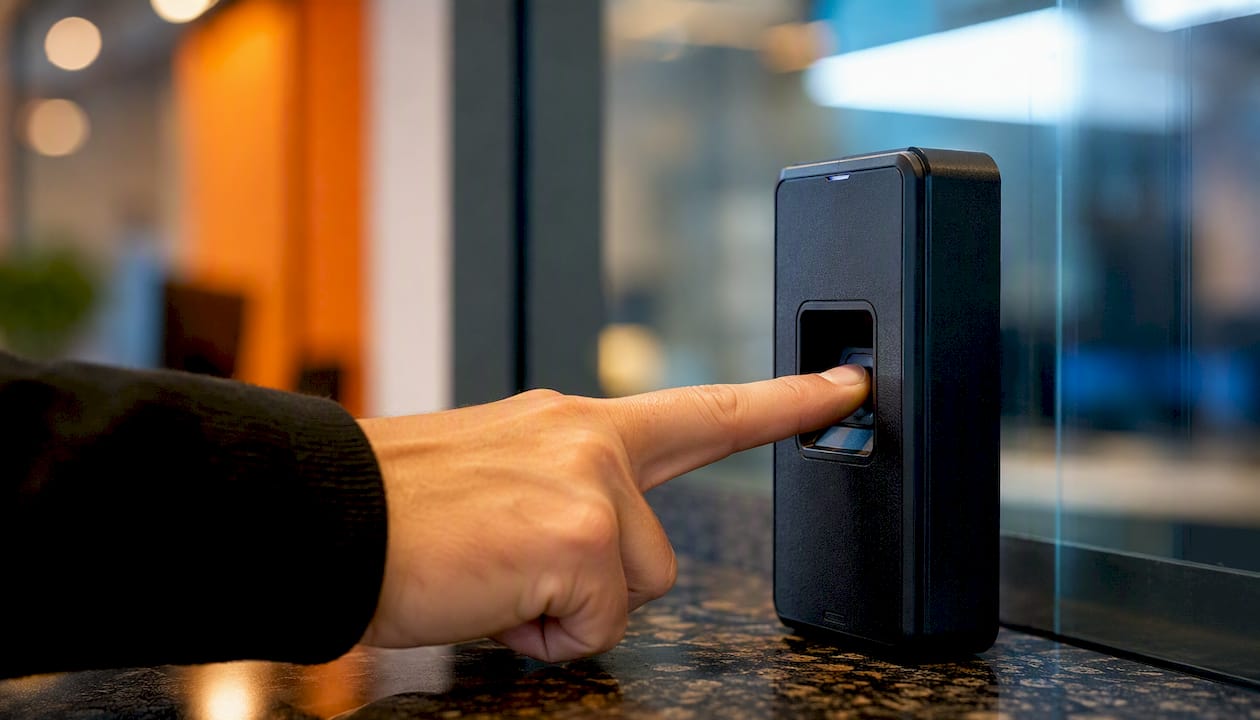 Biometric Authentication Methods: A Practical Security Guide 1 Close-up fingerprint on biometric sensor