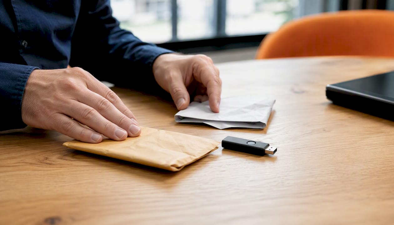 Hands arranging fallback authentication devices