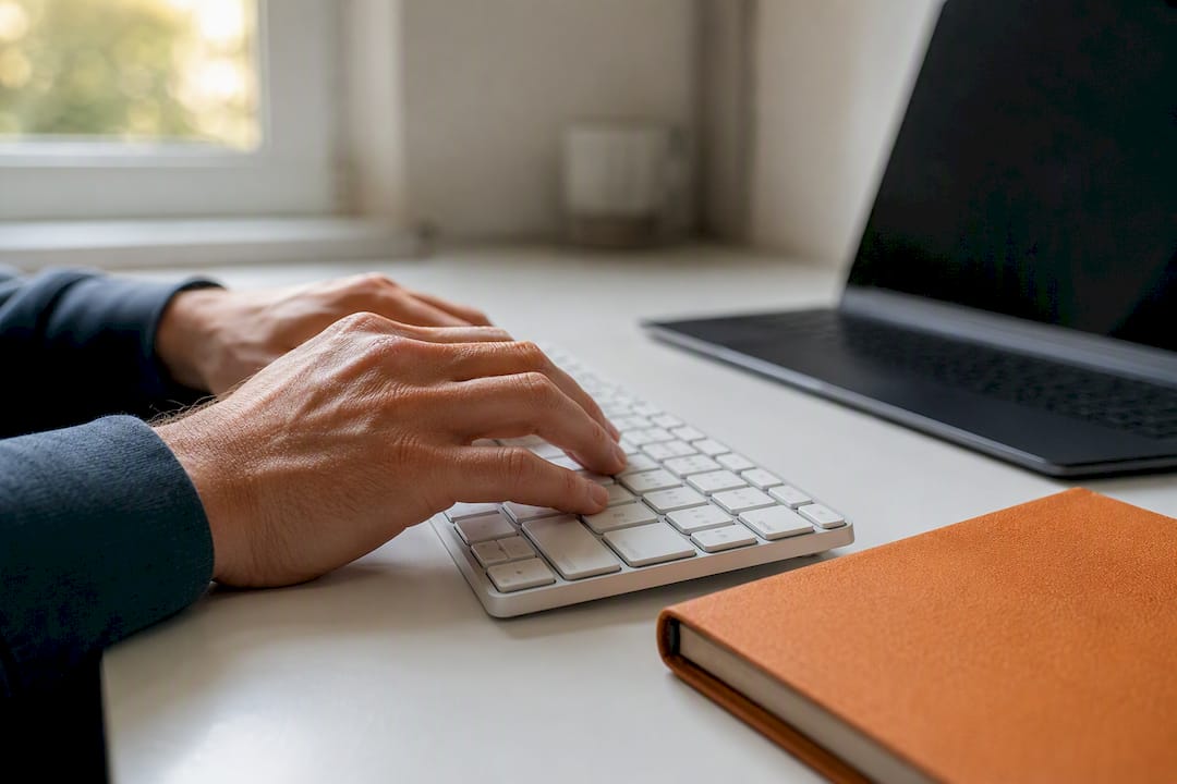Hands typing to set new password on keyboard