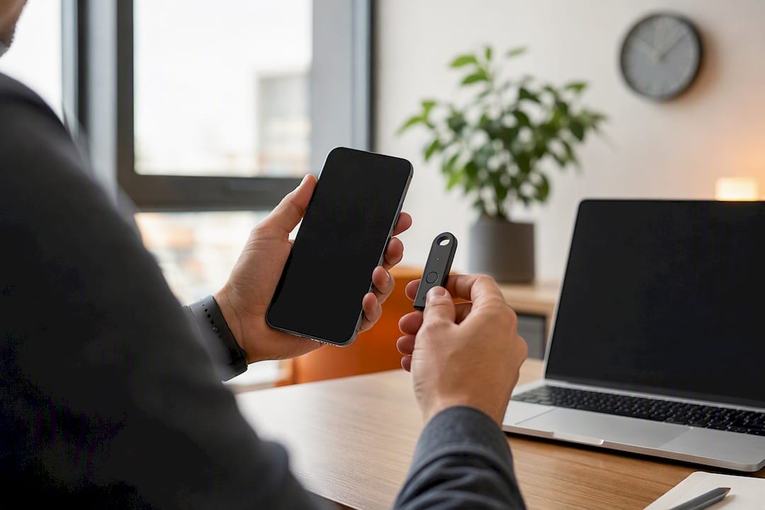 Secure Remote Access: A Practical Guide for IT Teams 1 Hands holding authentication token and smartphone