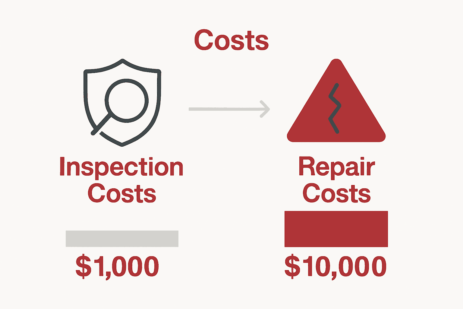 Infographic comparing inspection and repair costs for buildings